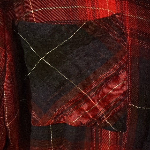 Cloth & Stone Red Plaid Raw Hem Button Up - Picture 3 of 6